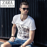 香港代购ZARA男装夏装男士短袖T恤圆领印花修身半袖打底衫纯棉潮
