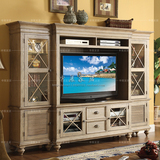 美式实木墙壁电视柜 橡木电视柜法式复古实木电视柜玻璃门电视柜
