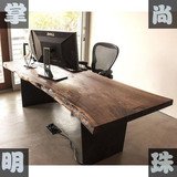 美式实木餐桌椅做旧铁艺简约现代办公桌椅组合长方桌不规则工作台