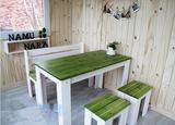 地中海复古做旧儿童餐桌椅田园实木桌椅咖啡餐桌小资森系绿色订做