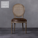 【定制】法格尔 美式乡村实木椅法式复古LOFT 真皮实木餐椅休闲椅