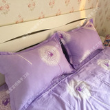 新款优质韩式风格紫色浪漫蒲公英纯棉斜纹全棉床单单件被套四件套