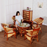 天然真藤椅子 实木大手椅高档藤椅三件套 茶几组合客厅阳台休闲椅