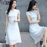 棉麻连衣裙2016夏季新款女装韩版显瘦短袖中长款修身改良旗袍裙子