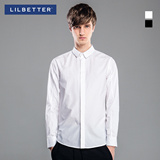 Lilbetter衬衣 男 韩版英伦潮流休闲修身长袖男士纯色白黑衬衫 LB