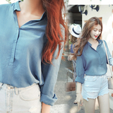 韩国代购2016夏季女装韩范甜美学生小清新套头薄款长袖衬衫上衣