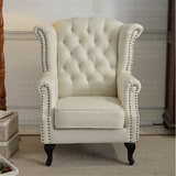 欧式新古典美式乡村真皮沙发椅 北欧宜家客厅卧室高背布艺老虎椅