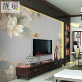 现代中式水墨墙纸 沙发客厅电视背景墙荷花壁纸 3D立体大型壁画