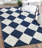 蓝色地中海客厅茶几地毯 沙发卧室床边地毯 简约格子宜家地毯定制