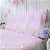韩国进口!代购夏凉系列粉色绗绣夹棉床头套 精致蕾丝公主床头罩