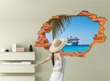 新款促销大海轮船时尚个性创意3D立体破墙效果画背景墙贴画
