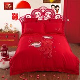 新款结婚全棉四件套婚庆大红色纯棉床上用品加厚喜庆被单被套包邮