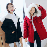 2015冬季新款韩国大毛领外套棉服女中长款宽松大码学生加厚保暖潮
