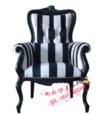 特价美式布艺休闲沙发 欧式新古典单人沙发老虎椅 黑白条纹沙发椅