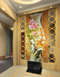 中式定制牡丹大型壁画壁纸客厅复古花瓶玄关无纺布墙纸卧室背景墙
