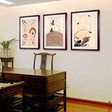 中式国画客厅装饰画字画花鸟画书画中国风三联画书房墙画挂画壁画