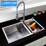 德国LABRAZE厨房洗碗菜盆加厚带刀架304不锈钢大手工水槽双槽套装