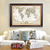美式装饰画客厅沙发背景墙挂画办公室书房壁画中国/世界地图英文
