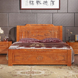 现代新中式实木床明清古典雕花床1.8M橡木双人婚床高箱床仿古家具