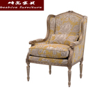 现货美式新古典单人老虎椅 欧式实木沙发椅休闲椅法式布艺沙发椅