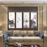 新中式水墨画客厅挂画竖版装饰画玄关三联壁画现代布艺有框画荷花