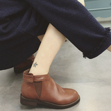 2015秋冬新款韩版圆头平跟学生短靴复古平底魔术贴简约及踝靴子女