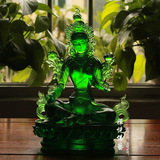禅悦佛艺 藏传佛教用品 古法 琉璃 绿度母佛像密宗佛像摆件结缘价