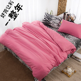 纯色素色简约1.5m纯棉床上用品 床裙床罩床笠全棉磨毛1.8米四件套