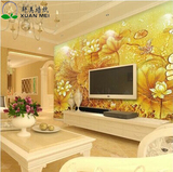 轩美大型壁画 无缝影视墙壁纸金色荷花 客厅卧室个性墙纸定制