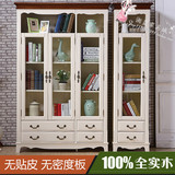 韩式地中海书柜实木2/3/4门书柜欧式白色环保书柜书架厂家定制