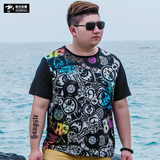 鲁尼保罗夏季男大码T恤短袖圆领特大号胖子肥佬3D印花体恤衫潮流