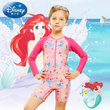 迪士尼儿童连体泳衣长袖可爱公主版防晒速干连体度假女孩游泳衣