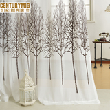 世纪铭典 树叶白色窗纱定制半遮光飘窗窗帘卧室客厅纯色棉麻布料