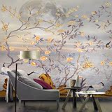 大型壁画影视背景墙 手绘花鸟图壁纸壁画沙发背景 美式 中式风格