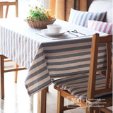 日式简约风格蓝条纹棉麻桌布茶几布餐桌布长方形电视柜盖布小清新