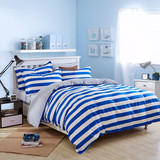 靓妆 全棉三/四件套 地中海风蓝色宿舍床单被套 纯棉条纹床上用品