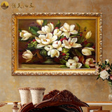 恒美油画欧式手绘花卉油画栀子花玄关壁炉装饰画家居客厅餐厅壁画