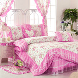 粉色蕾丝床裙夹棉加厚纯棉三层蛋糕蕾丝床裙夹棉四件套2米2.2米床