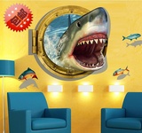 鲨鱼平面3d贴纸画 创意客厅沙发卧室浴室装饰 PVC环保可移除墙贴