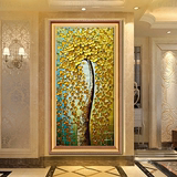 玄关装饰画发财树挂客厅过道走廊现代简约手绘油画抽象3d立体竖版
