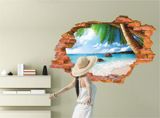 室内走廊装饰海滩椰树风景壁纸墙贴卧室客厅创意3d立体自粘墙贴画