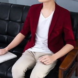 2016夏季短袖西装男韩版修身小西服纯色七分袖薄外套青年休闲单西