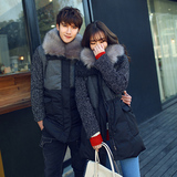 冬季韩版中长款加厚情侣装棉衣修身可卸毛领男女青年棉服外套女潮