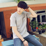 男士短袖T恤夏季圆领韩版修身泼墨日系潮牌青年口袋简约上衣服