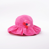 外贸春夏季女童纯棉布大檐遮阳帽 婴儿纯色花朵款盆帽 宝宝太阳帽