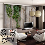 北欧宜家木纹木板小清新绿叶沙发客厅背景墙纸大型壁画3d立体壁纸