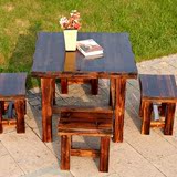 促销户外花园桌椅碳化木防腐木复古咖啡厅休闲茶座实木餐桌椅家具