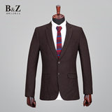 B＆Z男士商务绅士棕色毛呢西服修身英伦时尚格纹结婚西装单西外套