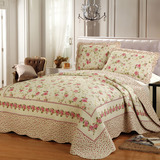 外贸原单粉色玫瑰纯棉高档水洗被绗缝被空调被床盖三件套四件枕套