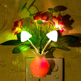 新款花瓶变色小夜灯五叶梅 LED光控蘑菇灯 发光花瓶节能小夜灯